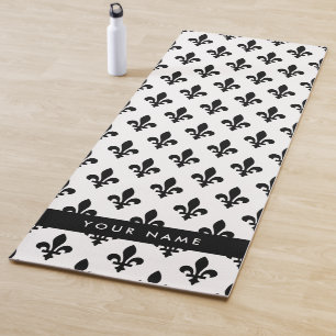 Fleur de Lis, Schwarz auf Weiß, Schwarz, Ihr Name Yogamatte