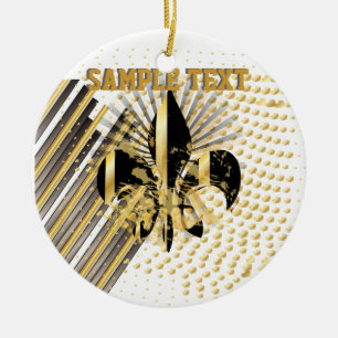 Fleur de Lis/schwarz + gold Keramik Ornament