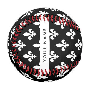 Fleur de Lis, Weiß auf Schwarz, Weiß, Ihr Name Baseball