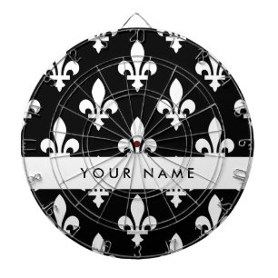 Fleur de Lis, Weiß auf Schwarz, Weiß, Ihr Name Dartscheibe