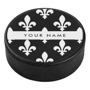 Fleur de Lis, Weiß auf Schwarz, Weiß, Ihr Name Eishockey Puck