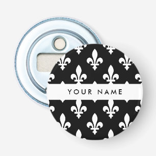 Fleur de Lis, Weiß auf Schwarz, Weiß, Ihr Name Flaschenöffner