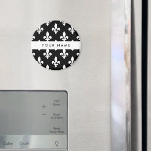 Fleur de Lis, Weiß auf Schwarz, Weiß, Ihr Name Magnet
