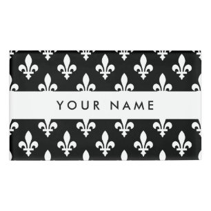Fleur de Lis, Weiß auf Schwarz, Weiß, Ihr Name Namenschild