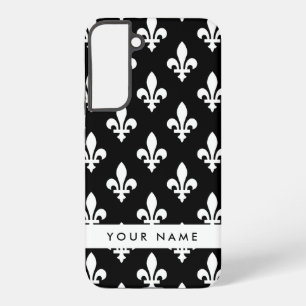 Fleur de Lis, Weiß auf Schwarz, Weiß, Ihr Name Samsung Galaxy Hülle