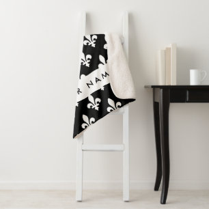 Fleur de Lis, Weiß auf Schwarz, Weiß, Ihr Name Sherpadecke