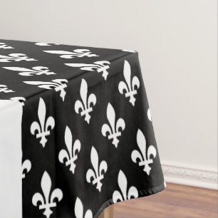 Fleur de Lis, Weiß auf Schwarz, Weiß, Ihr Name Tischdecke