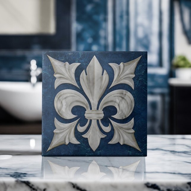 Fleur-De-Lis-weißer und blauer Marmor Fliese (Von Creator hochgeladen)