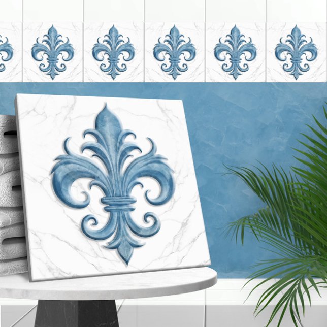 Fleur-De-Lis-weißer und blauer Marmor Fliese (Von Creator hochgeladen)