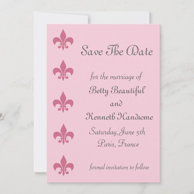 Fleur de Lise Save the Date in Hübschen Pinks (Vorderseite)
