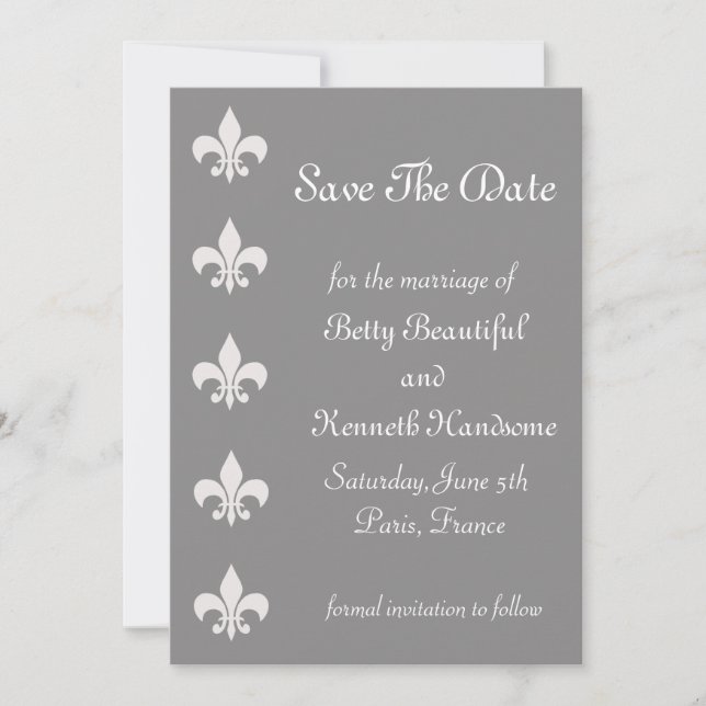 Fleur De Lise Save the Date in Smokey Grays (Vorderseite)