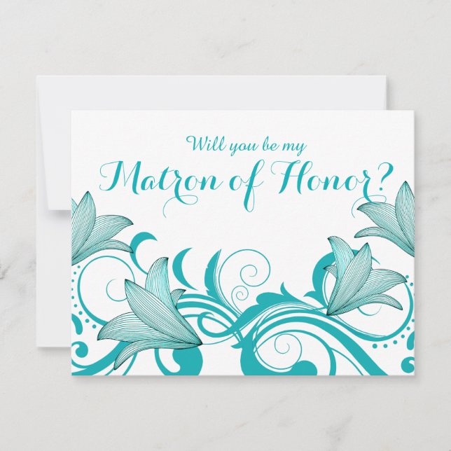 Fleur de Lyrica Matron of Honor Request | AQUAMARI Einladung (Vorderseite)