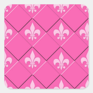 Fleur de lys and squares pink pattern quadratischer aufkleber