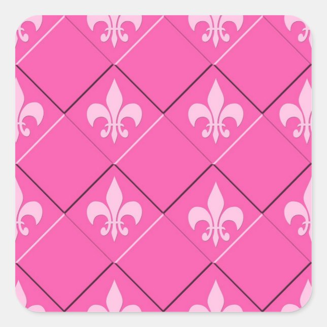 Fleur de lys and squares pink pattern quadratischer aufkleber (Vorderseite)