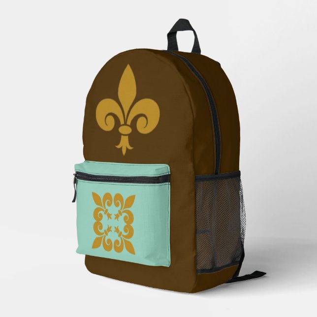 Fleur de Lys Bedruckter Rucksack (Rückseitige Ecke Rechts)