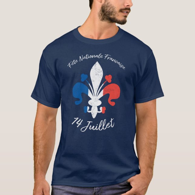 Fleur de Lys Fete Nationale Francaise 14 Juillet T-Shirt (Vorderseite)