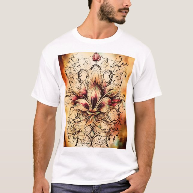 Fleur-de-Lys Tattoo in Abstrakter Aquarellgestaltu T-Shirt (Vorderseite)
