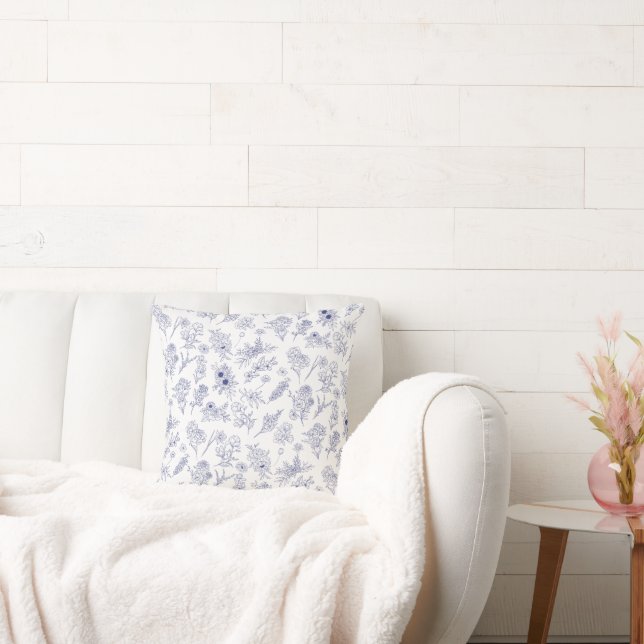 Fleur de saison Blue and White Floral Cushion Kissen (Liege)