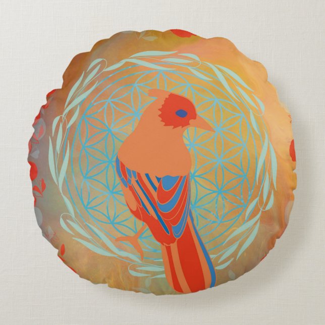 Fleur de vie oiseau rundes kissen (Vorderseite)