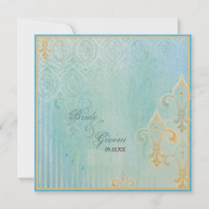 Fleur di Lys Damask 2 Blau - Einladung zur Hochzei