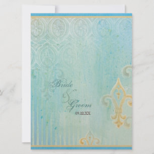 Fleur di Lys Damask 2 Blau - Einladung zur Hochzei