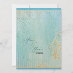 Fleur di Lys Damask 2 Blau - Einladung zur Hochzei