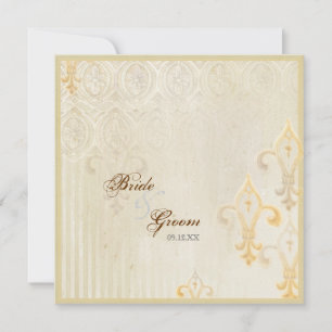 Fleur di Lys Damask 2 Cream Wedding Einladung