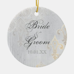 Fleur di Lys Damask 2 Grau - Hochzeitsfeier Keramikornament
