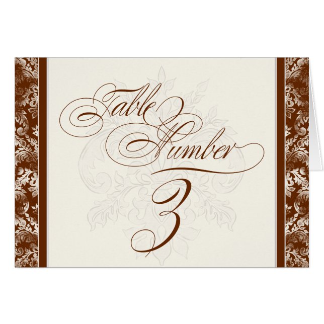 Fleur di Lys Damask - Braun 3 Tischnummern Karten (Vorderseite (Horizontal))