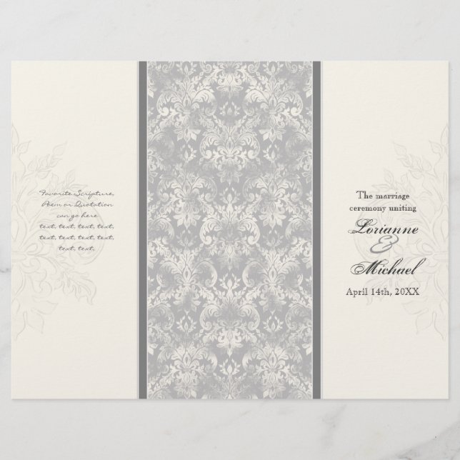 Fleur di Lys Damask - Gray Formal Wedding Program (Vorderseite)