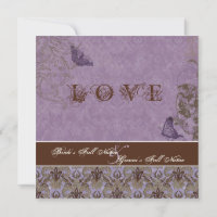 Fleur di Lys Damask - Lila Einladung zur Hochzeits