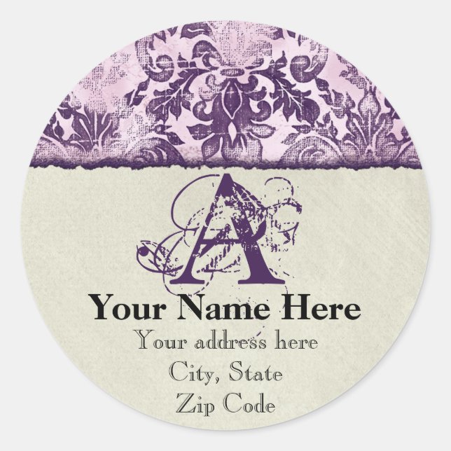 Fleur di Lys Damask Lilac Address Stickers (Vorderseite)