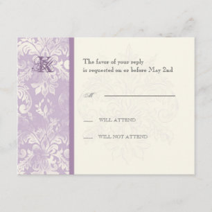 Fleur di Lys Damask - Lilac Response Card RSVP Karte
