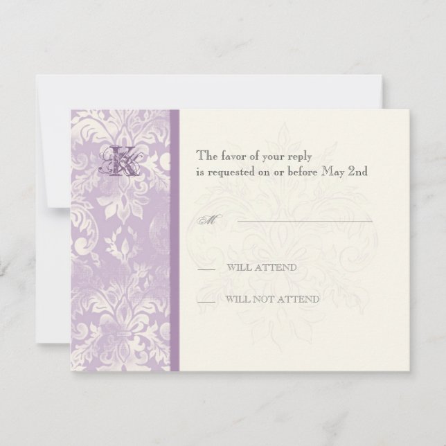 Fleur di Lys Damask - Lilac Response Card RSVP Karte (Vorderseite)