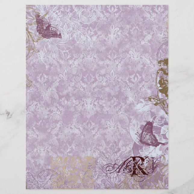 Fleur di Lys Damask - Mit Monogramm Scrapbook-Seit (Vorderseite)