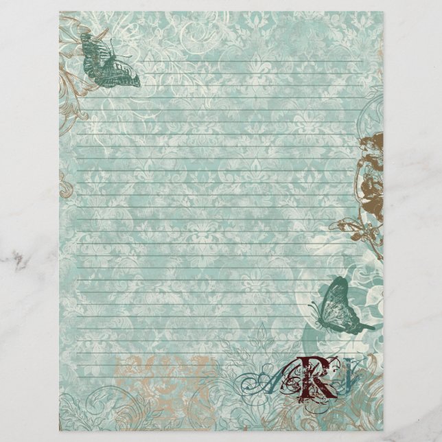 Fleur di Lys Damask - Mit Monogramm Stationerie (Vorderseite)
