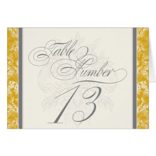 Fleur di Lys Damask Mustard Tischnummer 13 Cards