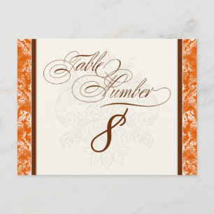 Fleur di Lys Damask Orange Tischnummer Sitzplätze