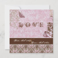 Fleur di Lys Damask Pink Brown Butterfly Wedding