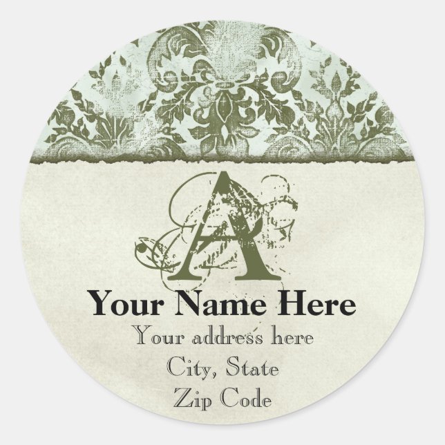 Fleur di Lys Damask Sage Green Address Stickers (Vorderseite)