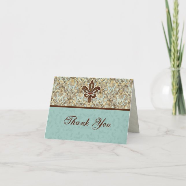 Fleur di Lys Damask Thank You Note Cards Dankeskarte (Vorderseite)