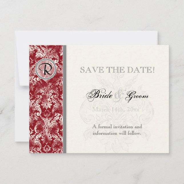 Fleur di Lys Damask - Weinkarte Save the Date (Vorderseite)
