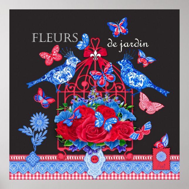 Fleur Porcelain Birds und Birdcage Poster (Vorne)