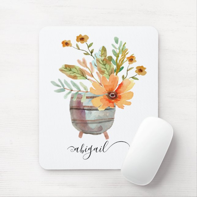 Fleur Sunrise Blush Wasserfarbe Individuelle Name Mousepad (Mit Mouse)