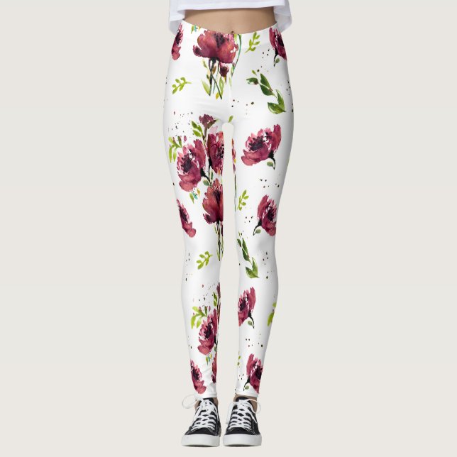 Fleur Watercolor Poppy Leggings (Vorderseite)