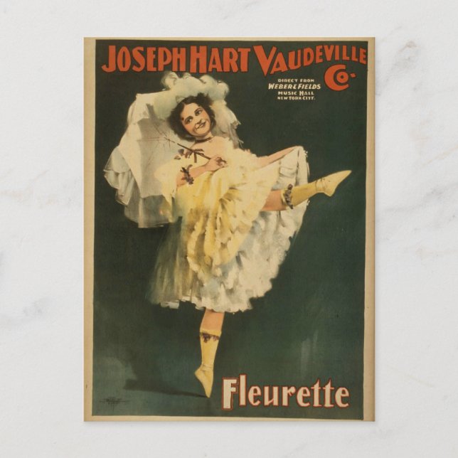 Fleurette, "Joseph Hart Vaudeville Co." Retro Thea Postkarte (Vorderseite)