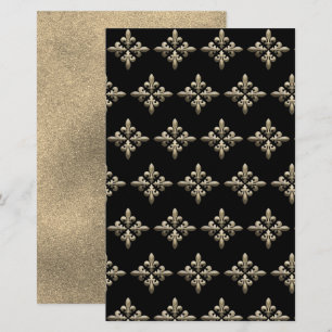 Fleurs des Lys Pattern auf schwarz mit goldfarbene