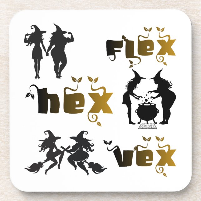 Flex. Hex. Vex. Körperpositiv & Diverse Hexen Getränkeuntersetzer (Vorderseite)