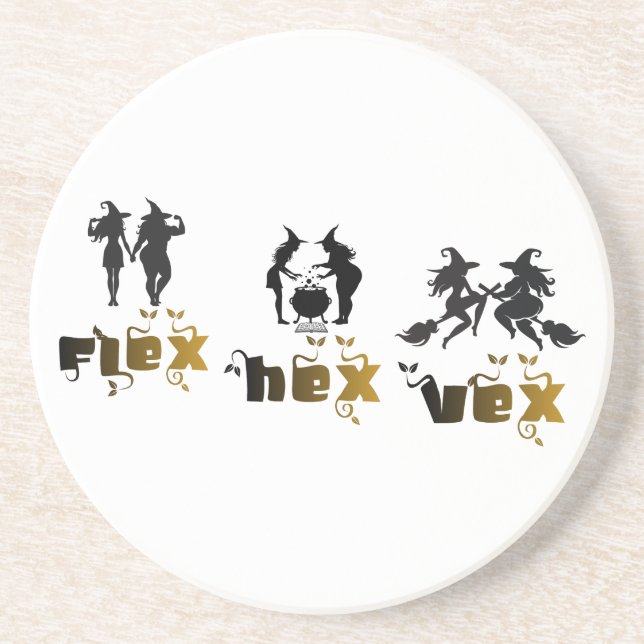 Flex. Hex. Vex. Körperpositiv und diverse Hexen Getränkeuntersetzer (Vorne)
