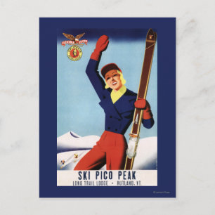 Flexible Flyer Pin-Up Skifahrendes Mädchen Postkarte
